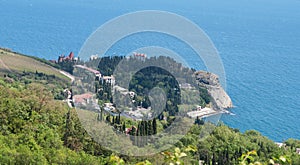 Top view of rocky cape Plaka in Black sea, Crimea