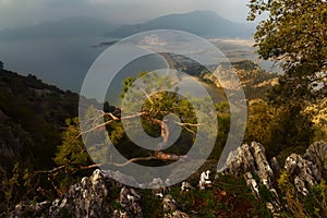 Top view from a rocky cliff on the Aegean coast.