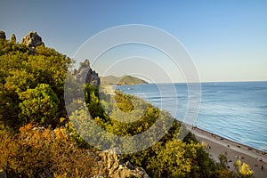 top view of the rocky Mediterranean coastline,