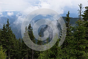 Top view of the romanian mountains with various rock formations. Horizontal view.