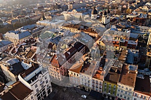 Top view of the roof of an old European city - Lviv