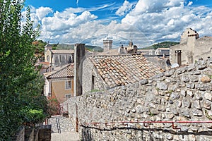 Top view of the rooftops of the village Viviers in the ArdÃ¨che