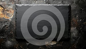 Top View Of Rough Patterned Rectangular Slate Black Stone Plate