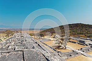 Top view of the ruined ancient pyramids on top of the mountain, masonry, architecture.