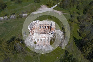 Top view on the ruins of the ancient Church Life-Giving Trinity. Pyataya Gora