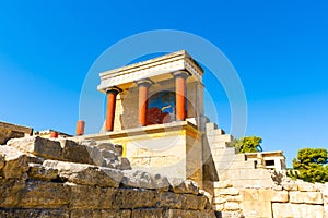 Top view of ruins of Knossos Palace in Crete, Heraklion, Greece