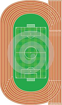 Top view of running track and soccer field - Vector
