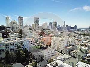 Top view Russian Hill neighborhood and downtown San Francisco sk