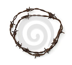 Top view of rusty barbed wire