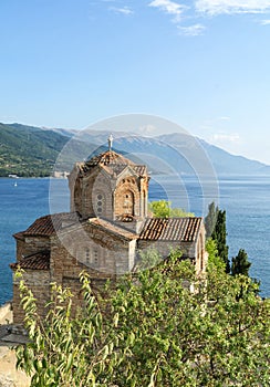 Top view of the Saint John the Theologian, Kaneo church in Ohrid North Macedonia