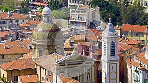 Top view of Sainte-Reparate Cathedral roof, architecture in Nice, tourism