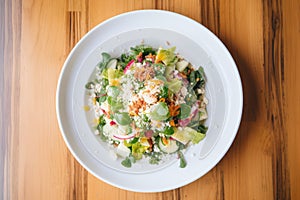 top view of salad with feta cheese crumbles