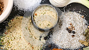 top view of salt cellar and various Seasoned Salts