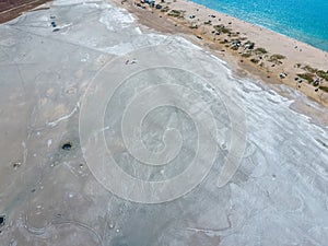 Top view of the salt lake mud . External similarity with craters. Mud healing springs