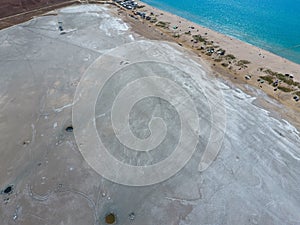 Top view of the salt lake mud sources. External similarity with craters. Mud healing springs