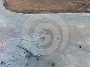 Top view of the salt lake mud sources. External similarity with craters. Mud healing springs