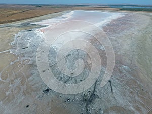 Top view of the salt lake mud sources. External similarity with craters. Mud healing springs