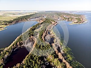 Top view of the salt lakes in Altai territory. The village of guseletovo