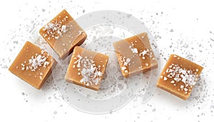 Top view of salted fudge on white