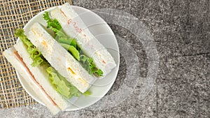 Top view Sandwich Toast with ham, egg and vegetable