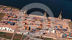 top view of a sea container port