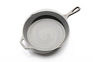 Top View of Seasoned Cast Iron Skillet on White Background