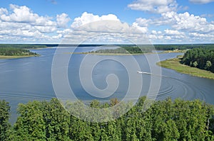 Top view of the Seliger lake in summer Sunny day