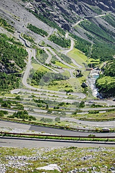 View of serpentine road, Stelvio Pass from Bormio