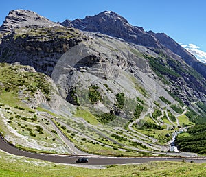 Serpentine road in Stelvio Pass from Bormio