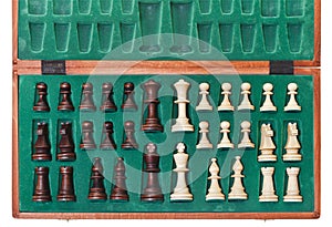 Top view of set of chess pieces