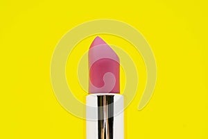 Top view Set colorful pastel Lipstick arranged in a circle on white background with copy space. cute beauty cosmetic nude make up