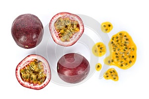 Top view set of Passion fruit isolated on white background photo