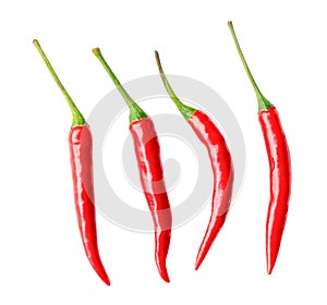 Top view set of red chili peppers or cayenne pepper isolated on white background with clipping path