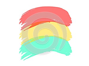 Top view, Set red yellow cyan stroke of paint brushes isolated white background for design stock photo, vector multicolor paint,