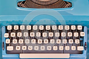 Retro seventies blue Azerty typewriter