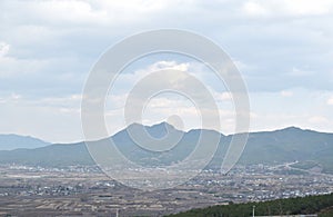 top view of Shangri-La cityscape from viewpoint in China