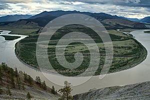 Top view of the sharp bend of the river.