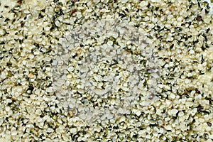 Top view of shelled hemp seeds. Can be used as background