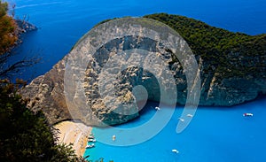 Top view on Shipwreck Beach or Navagio Baeach on Zakynthos island, Greece