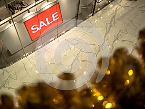 Top view of Shop display window and sale sign, sale borad