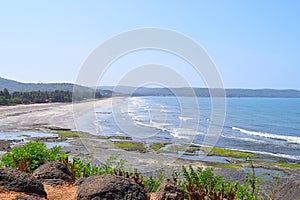 Top View of Shore of Arabian Sea with Western Ghat Hills at Ladghar, Maharashtra, India