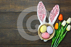 Top view shot of arrangement decoration Happy Easter holiday