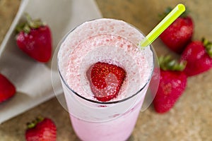 Top view shot of a fresh Strawberry Milkshake