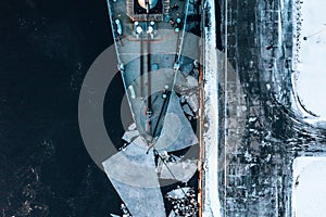 Top view shot of the German frigate F 221 \