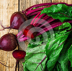 Top view shot of ripe beetroots