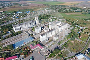 Top view of a silo elevator. Aerophotographing industrial object