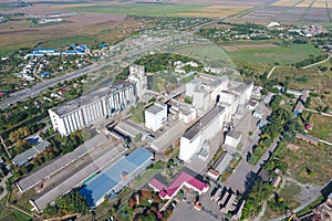 Top view of a silo elevator. Aerophotographing industrial object