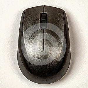 Top view of a silver chrome computer mouse, white background. Generated image
