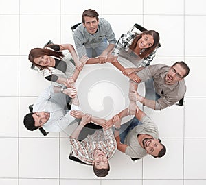 Top view.single business team sitting at the round table