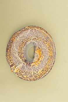 Top view of single fresh baked bagel